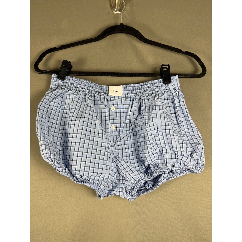 TNA Aritzia Boxer Shorts Womens XS Blue Plaid Elastic Waist Bloomer Style